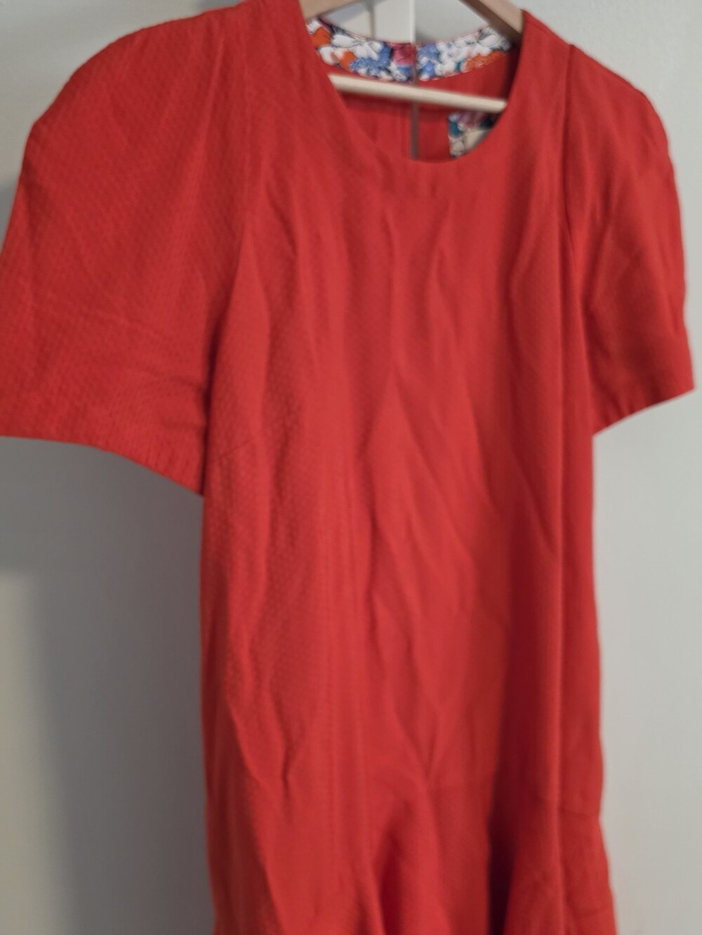 Maeve Anthropologie Puff Sleeve Drop Waist Mini Dress Red 12P Petite Flounce Euc - Picture 15 of 16